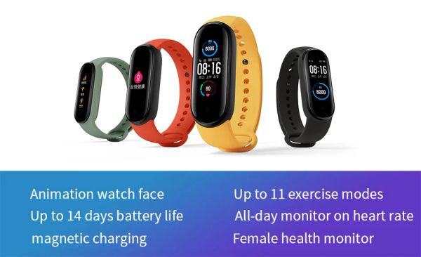 Armbänder Xiaomi Mi Band 5 Smart Armband 4 Farb Touchscreen Miband 5 Armband Fitness Track Herzfrequenz -Monitor Schwimmsport Smartband