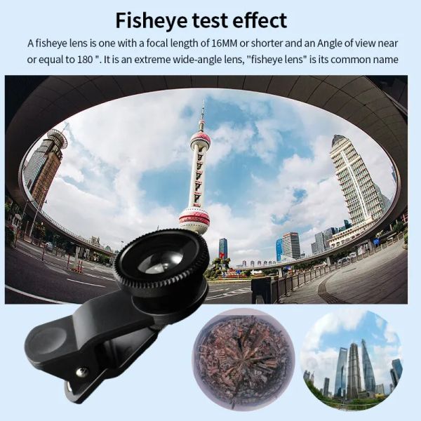 3in1 Fisheye Lente Lens Micro Câmera de Ampla Câmera para iPhone 14 13 3in1 Zoom Fish Eye Len para lentes de smartphone com clipe de telefone