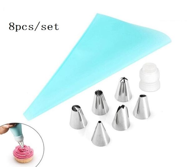 8pcsset Icing Düse Cream Piping Bag Set