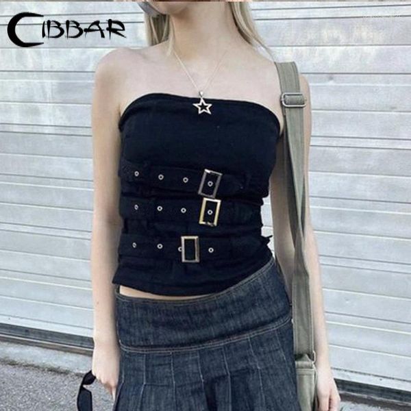 Kadın Tankları Cibbar Punk Stil Tüpü Üstü Kadınlar Siyah Tonye Patchwork Straplez Korse Üstler Gotik Sokak Giyim Yaz yeleği 2000'ler estetik