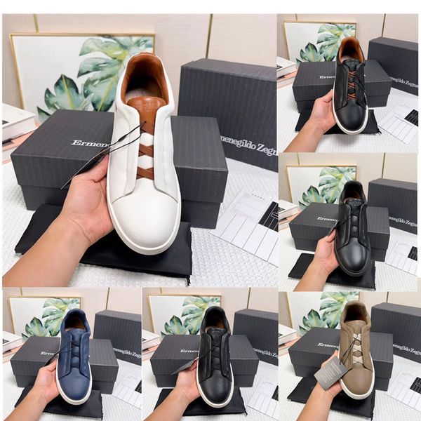 2024 Новая роскошная обувь Mens Zegna Lace-Up Business Casual Social Wedding Calever Cavice Leather Light Tucky Sneakers Формальные тренеры дизайнерские обувь