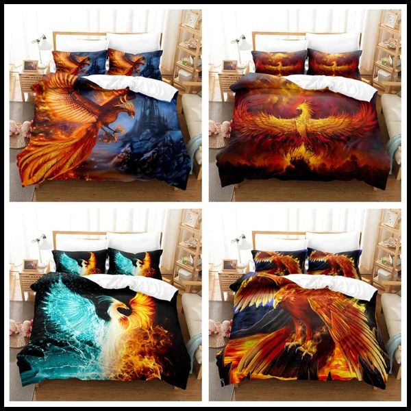 Bettwäsche Sets Kinder Teenager Duvet Cover Set Fire Phoenix für Jungen Erwachsene Schlafzimmer Bettdecke Mikrofaser -Quilt -Coverpillowcase