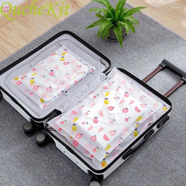 Bolsas de armazenamento 5pcs Padrão de frutas Bolsa plástica Transparente Organizador de maquiagem Case Bolsa de banho à prova d'água