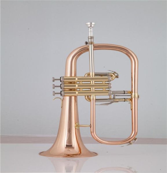 BB Tune Flugelhorn Rose Messing Lack metallplattiert Trompete Musikinstrument Professional mit Mundstücksfall Golves8119910