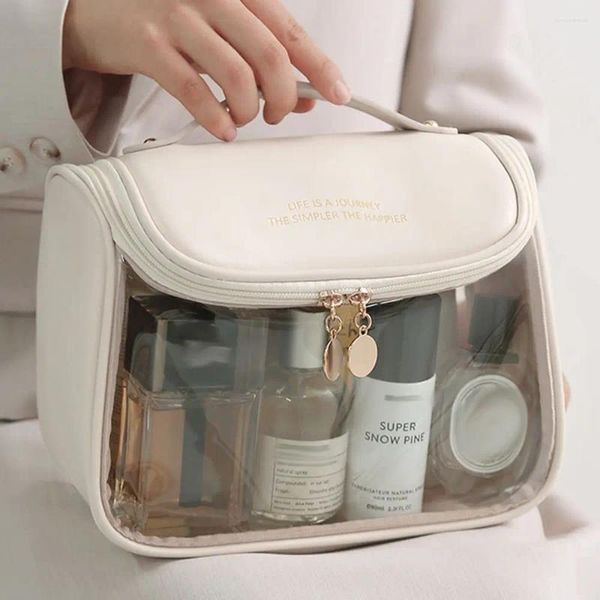 Bolsas de cosméticos Ins viagens Organizador de zíper banheira de beleza de armazenamento à prova d'água maquiagem transparente pendurada
