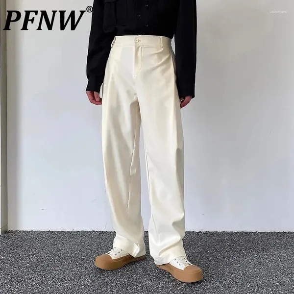 Herrenhosen PFNW plissiertes weites Bein kausal feste Farbtaschen Baggy Männliche Straße Hose Stylish Frühling 2024 9c1184