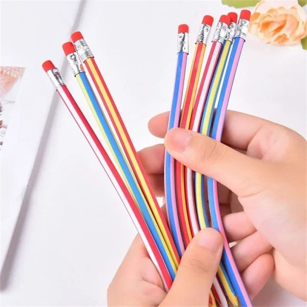 10pcs farbenfrohe magische Biegung flexibler weicher Bleistift mit Radiergummi -Stiftschüler Schreiben Weihnachtstifte Schulbüro Vorräte