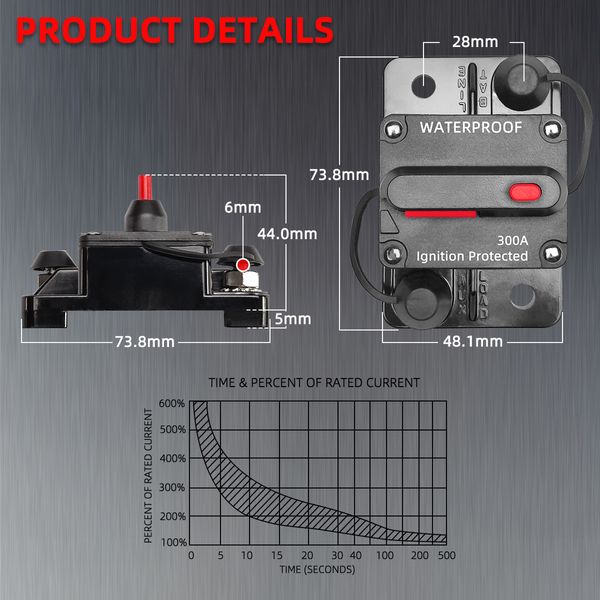 Stromschutzschützer Trolling mit manuellem Reset 30A-300A 12V-48VDC wasserdichtes Leistungsschalter für das Auto-Audiosystem