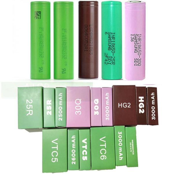 Высококачественное HG2 INR18650 35E 25R 30Q VTC5 VTC6 18650 Аккумулятор 2500MAH 2600MAH 3000MAH 3500MAH Зеленый коричневый перезаряжаемый литий BATT10803711