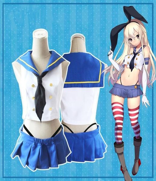 Tamanho asiático Japão Anime Kantai Coleção Kancolle Shimakaze Kawaii Cosplay Costume SKIRTS SCROOL Uniform Set1230569