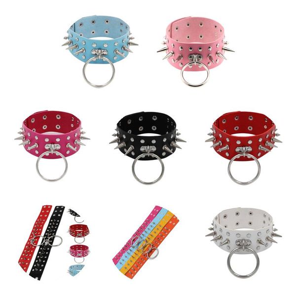 Chokers Gothic Black Spiked Punk Choker Halsband Spikes Nieten besetzt Chocker Halskette für Frauen Männer Bondage Cosplay Goth Je Dhgarden Dhhnj