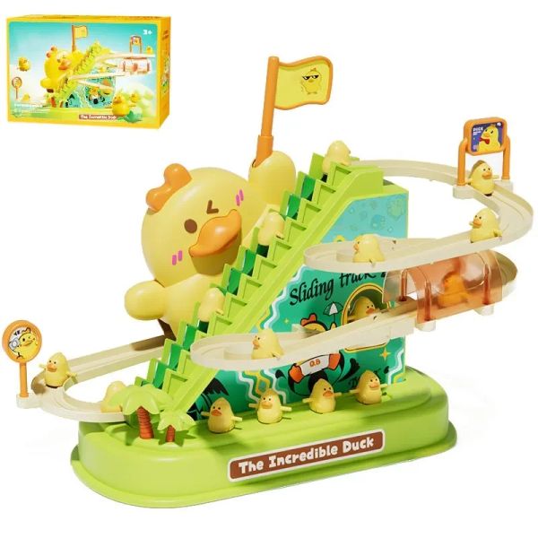 Entenstrecke Dia Toy Fun Roller Coaster Toy Electric Duck Verfolgungsstreckenspiel mit Sound Light Children's Educational Game Geschenk