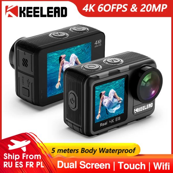 Telecamere Keelead K80 Action Camera 4K 60fps 20mp 2.0 touch LCD EIS a doppio schermo wifi 5m body waterproof telecomandazione 4x zoom sport cam