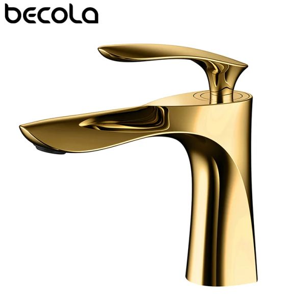 BECOLA BACILA TABELAS DE HOTCOLD Pia curta Mistura de banheiro TAP TAP BRASS Gold/cromo/vermelho/preto Torneira da pia do guindaste