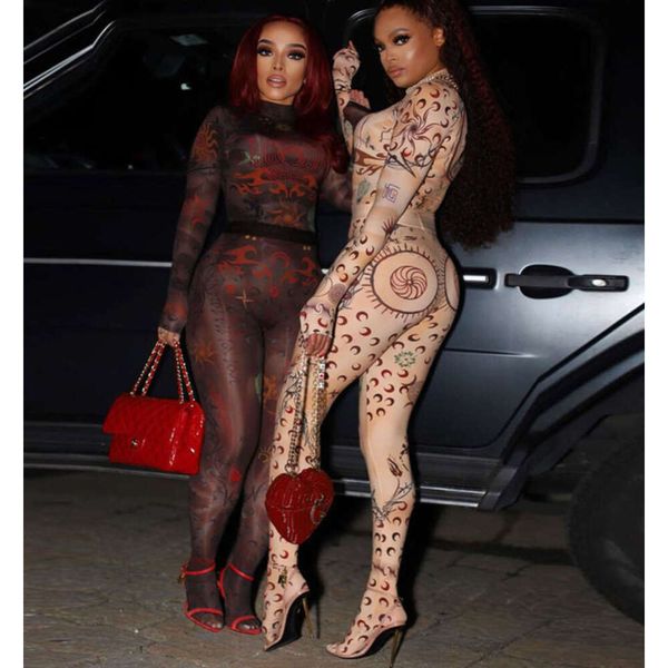 Mode sexy Frauen Jumpsuit Animal Print Sheer Mesh sexy Jumpsuits Clubwear Kostüme Langarm Bodycon One Piece Strampler