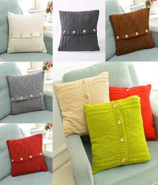 Capa de travesseiro de malha Capa de botão de crochê europeu Chevron Cushion Cushion Decor Home Decor de Natal Presentes de Natal 4545cm WX921566668985