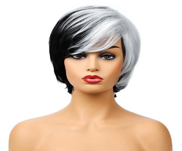 2020 Amazon Продажа европейских и американских Wig Women039S Модный смешанный цвет высокотемпературный шелк короткие прямые волосы Wig1378126