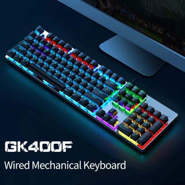 Клавиатуры Shuizhixin GK400F Механическая проводная клавиатура Gaming Punk клавиатура USB Wired Game 104 Keys Mixed Light для HP Office PC Gamer