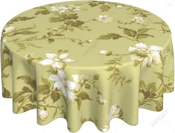 Panno tavolo in poliestere impermeabile tovaglia a foglia molla floreale rotonda rustica elegante foglie di acquerello stampare