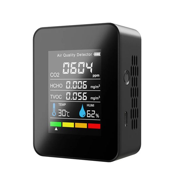 5in1 Professioneller tragbarer CO2 -Detektor TVOC HCHO -Luftfeuchtigkeitstemperaturmesser mit NDIR -Sensor -LED -Display Home -Luftqualitätstester