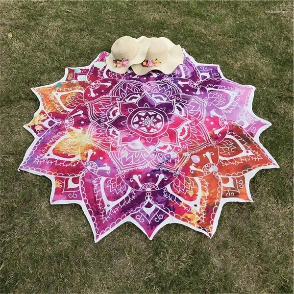 Wandteppiche Yoga Runde Matte Mandala Wandteppich Lotus Bohemian Blumendruck gedruckter Schal Quasten Sunblock Beach