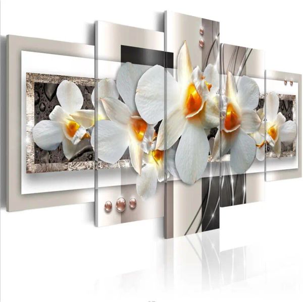 UNFRAMMED 5PCS abstrakte Blumenorchideen Malchidee Leinwand Bild n Wandkunst Poster für Wohnzimmer Schlafzimmer Büro Wohnkultur