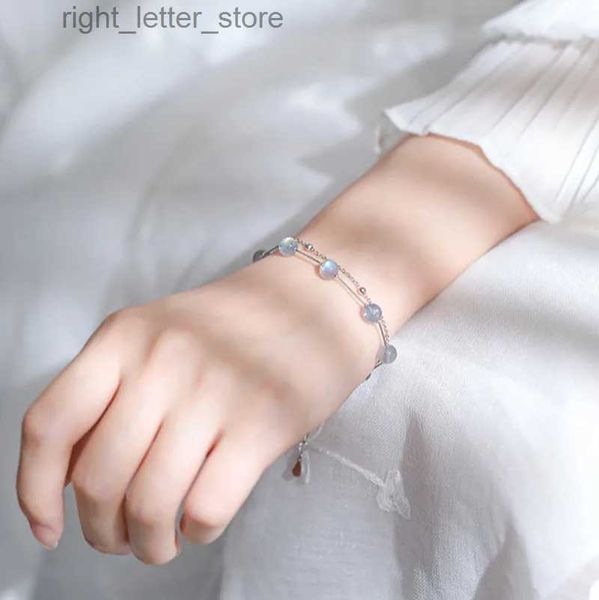 Armreifen 925 Sterling Silber Opal Doppelschicht Armband für Frauen Romantische Liebe Kristall Glücksschmuck Geschenke für Freundinnen YQ240409