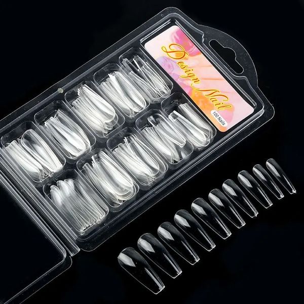 100pcs/Box natürliche transparente nahtlose falsche Nägel Vollbedeckung falsche Nägel Tipps kurze T-förmige Vollbedeckungspitzen für Nägel