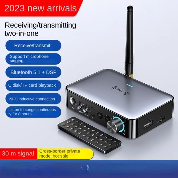 Jogador 2023 Novo M16Pro Bluetooth RX TX 5.1 Adaptador de áudio Player Digital Fiber Optical to Analog Microfone Singing Udisk TF 3.5aux