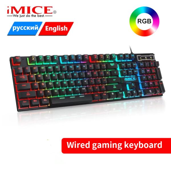 Keyboards Gaming -Tastatur Gamer -Tastatur mit Backlight USB RGB 104 Gummischlüsselkaps Wired Ergonomic Russian Keyboard für PC -Laptop