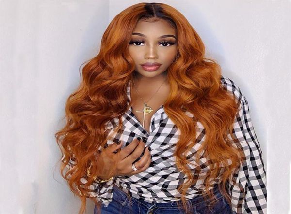 Wavyy Ombre Ginger Blonde Blonde Bluless Loce Front Wigs для женщин, предварительно подготовленная на волоса