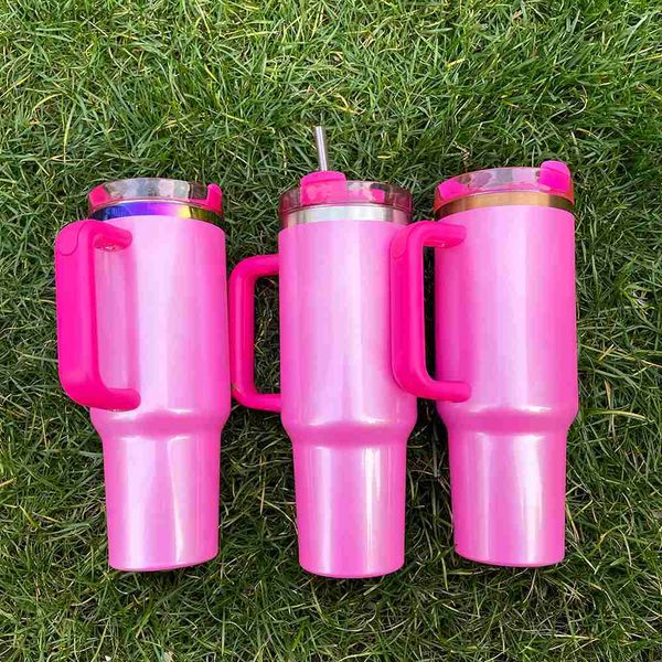 Canecas prontas para o envio da capacidade de LARE 40oz de lixo liso liner laser envergonhado a vácuo rosa Drinkin Tumbler Garrafas de água ao ar livre viajam com palha e tampa para sublimação L49