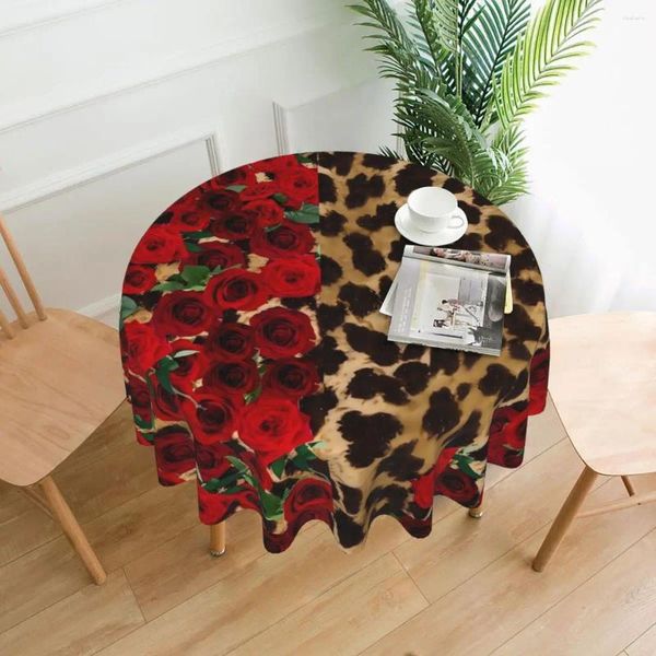 Tabela de mesa de toalha de leopardo floral redondo tonelada de mesa Rosas Rosas Impressão Protetor Banquet Party Christmas Party Custom DIY Cover