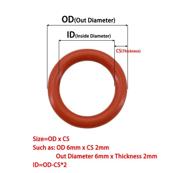 Rot Silizium O-Ring Dichtungsdichtung Waschmaschine Lebensmittelqualität Silikon VMQ o Ringdichtungsscheibe Kocher Gummi Isolica Kieselgel CS1-2.4