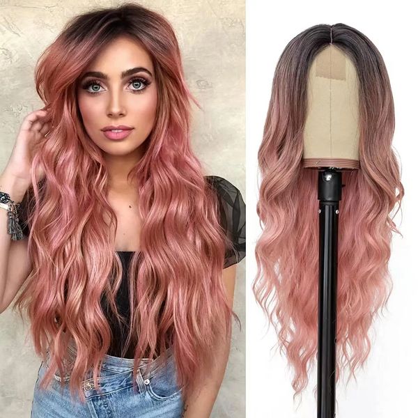 Frauen Langer Gradient Blondes Wellenperücken 26 Zoll 10 Color Mid Curl Wave Perücken natürlicher Look