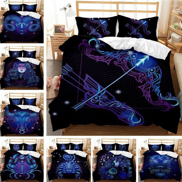 Bedding Sets Retro Zodiac Bedroom Decor Individualidade Originalidade 3D Passagem de capa 2-3 peças de leo aries pisces