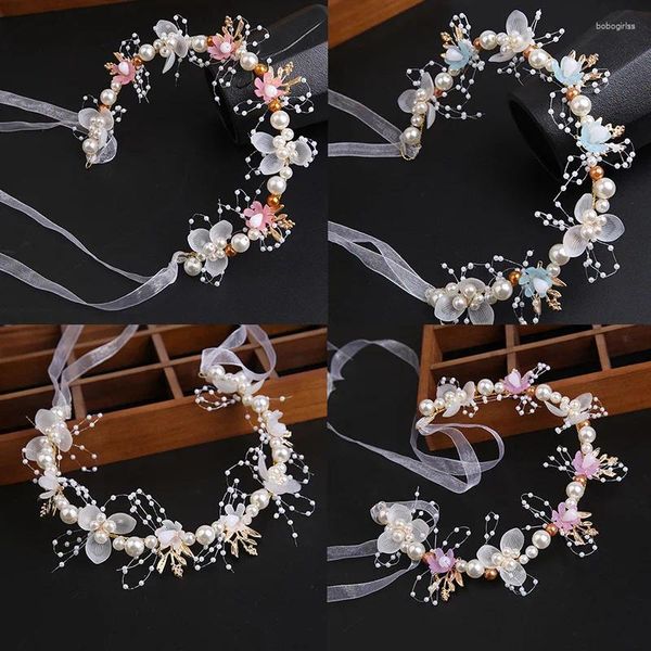 Dekorative Blumen elegante Mädchen Frühling Bohemian Perlenkronen Beach Hawaii Blumenkranz Romantisch Faux Braut Hochzeit Girland Haar Stirnband