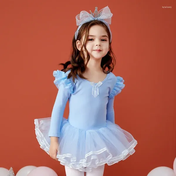 Bühnenbekleidung Ballett Trikots für Mädchen Gymnastik Tutu BodySuit Kinder Baumwolle Kurzärärmische Tanzkleid