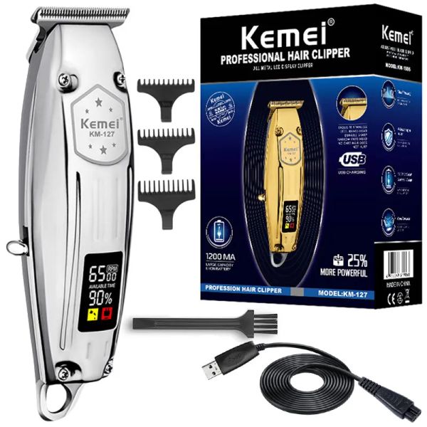 Trimmers Kemei 127 Barber Electric 6500RPMPM Lithium Ion Trimmer ЖК -дисплей Профессиональный триммер бороды для мужчин полный металлический корпус