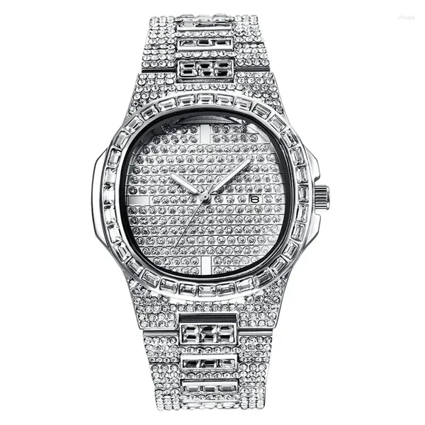 Нарученные часы мужчины Big Brand Watch Watch Fashion Alloy Band Hip Hop Diamond Golden Luxury Date Quartz Vintage Watch Relojes Lujo Marcas Men 2024
