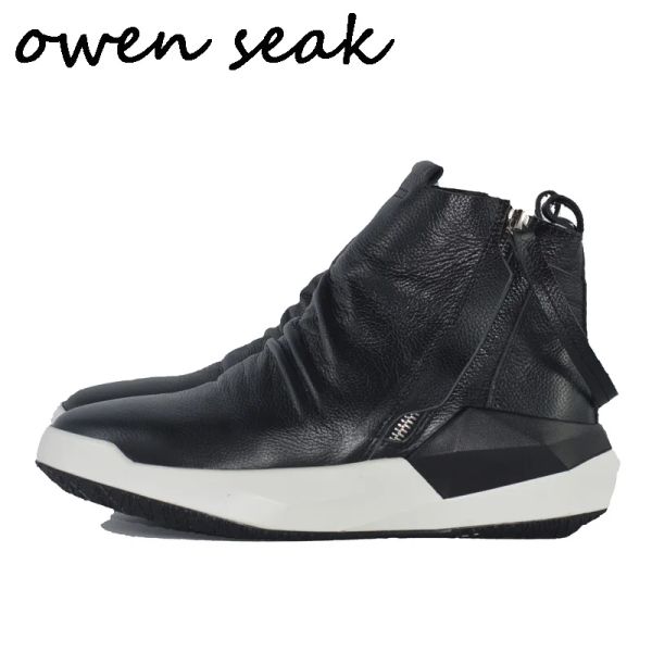 Botlar Owen Seak Erkekler Ayakkabı Highop Ayak Bileği Bot Trainers Orijinal Marka Zip Düz Siyah Ayakkabı Kış Botları