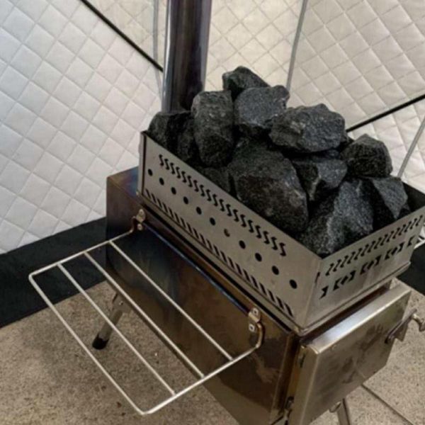 Caixa de incêndio a carvão Saiuna dobrável Pedra de pedra resistente a calor Acessórios de fogão a lenha para sauna Caminhada cozinheira churrasqueira