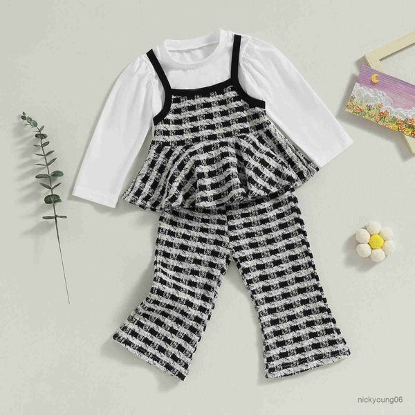 Set di abbigliamento pudcoco bambino bambini abiti da bambino cadute stampare a quadri a pipì a manica lunga due pezzi top pantaloni bagliori 2pcs outfit invernale 1-5t