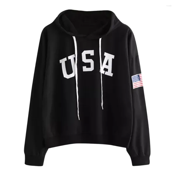 Damen Hoodies USA Flag Pullovers Buchstabe bedruckte Erntespitze Sweatshirt Langarm Pullover Freizeitmantel bei Frauen