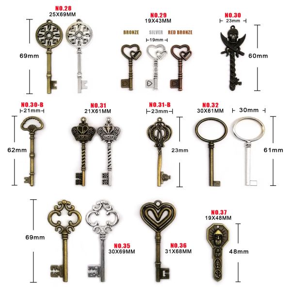 5pcs retrô vermelho antigo latão vintage prata velha aparência arqueada key decorativo steampunk charms jóias pendentes fazendo diy