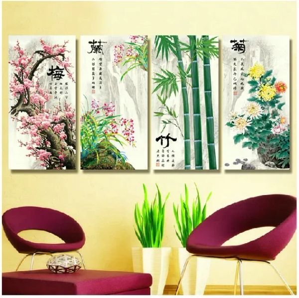 Qianzehui, nego fai -da -te 80*43 kit di punti trasversali 3D set, prugna, orchidea, bambù e crisantemo bruscamente, decorazione per la casa