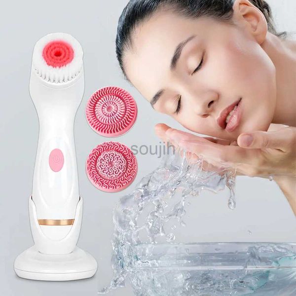 Massageador de rosto Electric 3in1 Facar Limping Brush Sonic Blackhead esfoliendo Silicone Face Cleanner Skin Strenking Massage Home Spa Skin Care 240409