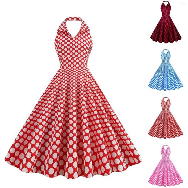 Abiti casual abiti da stampa a pois vintage per donne estate eleganti pezzi di backless una linea rockabilly pinup swing cocktail