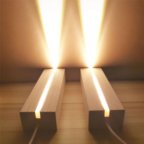 1-10pcs de madeira LED Light Display Crystal Wooden Base Base acrílica Base de madeira USB Base de madeira para resina luzes de arte