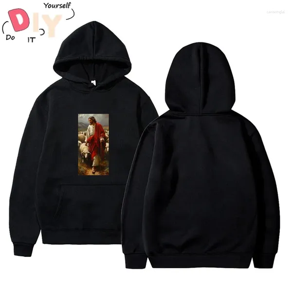 Herren Hoodies Jesus und die Schaf Hoodie Männer sexy Baumwolle süße gedruckte Vintage Plus Size Summer Putih Bluse Stil weiche Mode